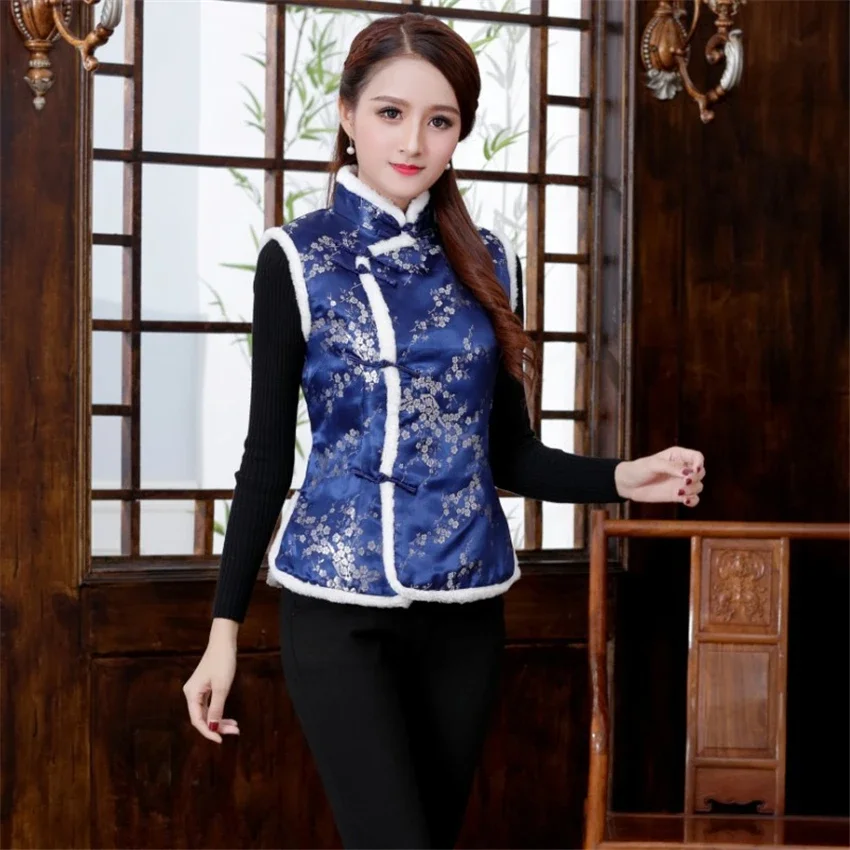 Kobiety w stylu chińskim Cheongsam Qipao Tang garnitur zagęścić aksamitna kamizelka tradycyjny wieczór wesele Retro satynowe ubrania nowy rok