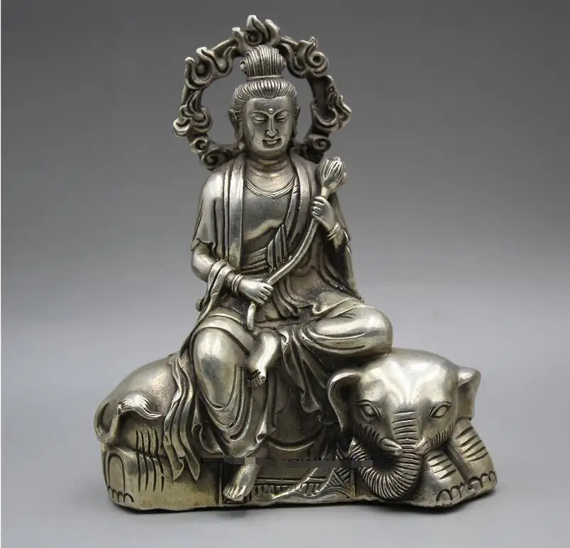 

Asian Tibet silver Hand Carved Samantabhadra Bodhisattva Buddhism Statue