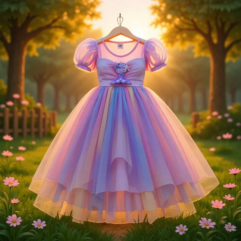 Pure Cotton Girls' Dress Unicorn Girl Skirt with Flared Hem Baby Puff-sleeved Princess Mermaid Dress (sleeveless Version)