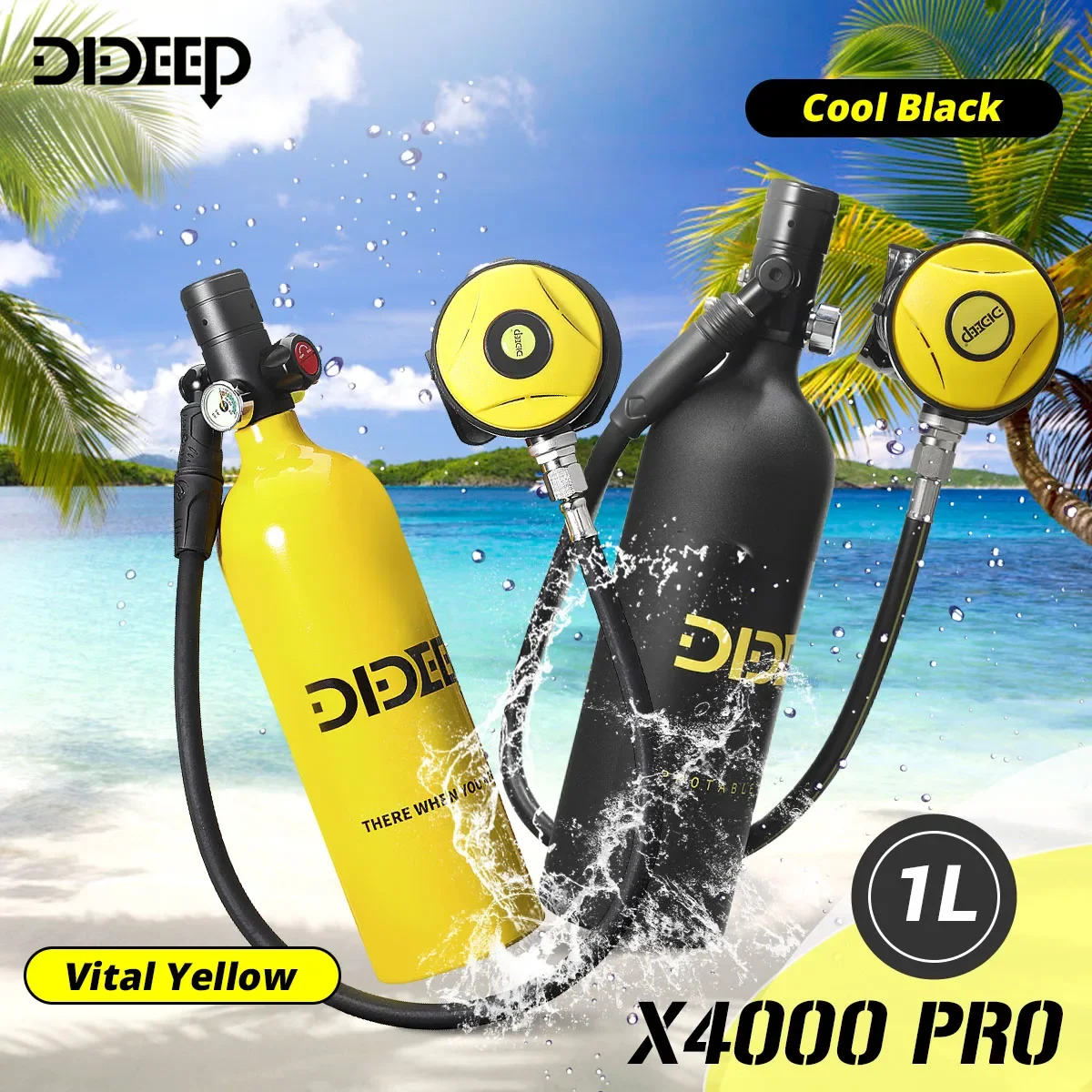 DIDEEP 1L Scuba Diving Cylinder Oxygen Tank Set Respirator Air Tank Hand Pump for Snorkeling Buceo Diving Equipment