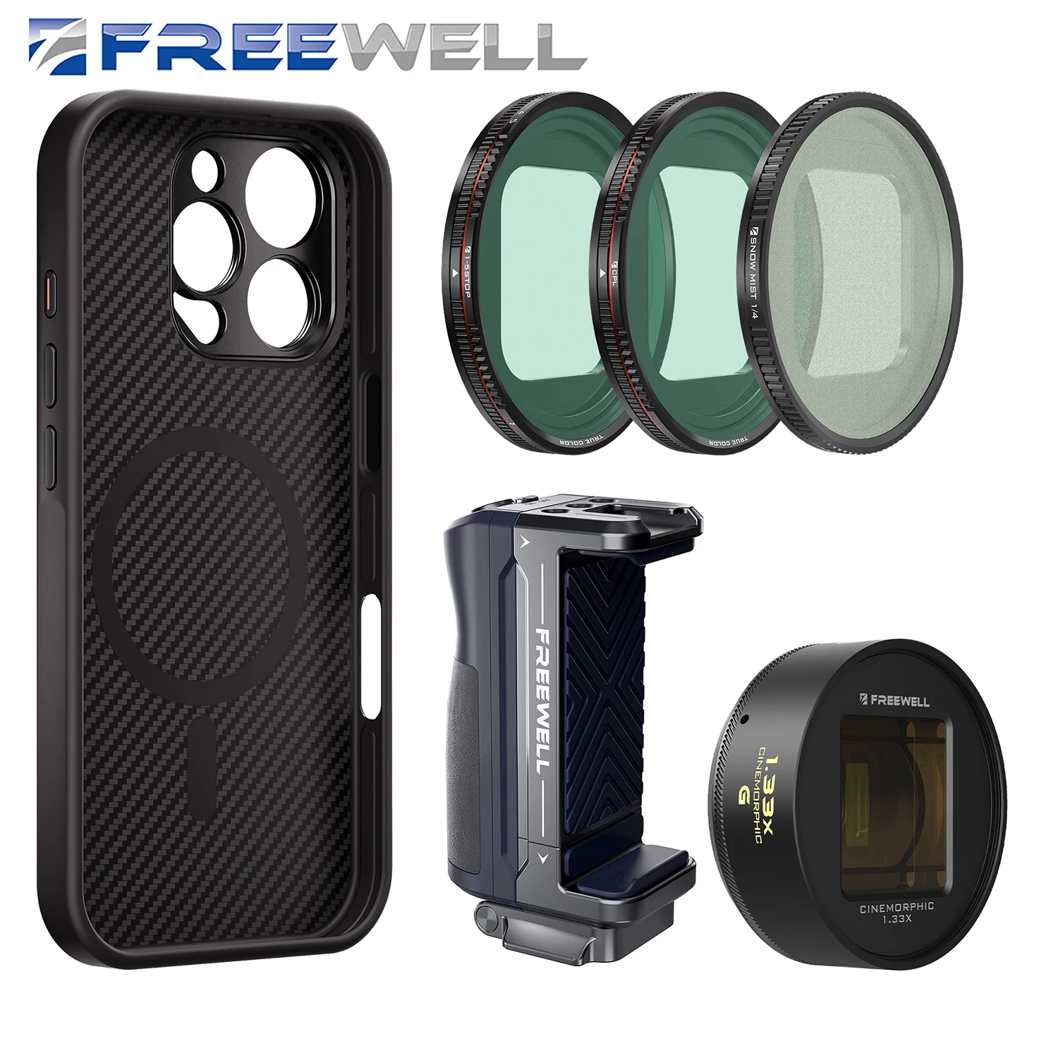 Freewell Mobile Photography Kit 17mm Mount Phone Case and 1.33x Gold Anamorphic Lens Compatible iPhone 16/15/14/13 Pro & Pro Max