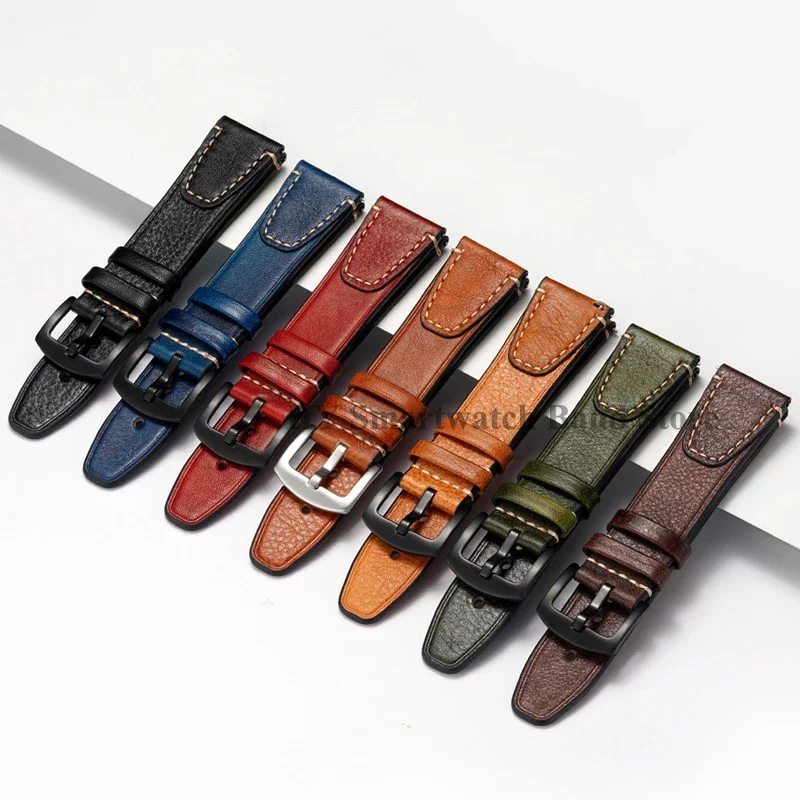 خمر أشرطة ساعات يد جلدية 18 مللي متر 20 مللي متر 22 مللي متر الإفراج السريع سوار مقاوم للماء الرياضة المعصم الفرقة خياطة جلد البقر الرجال شريط للرسغ