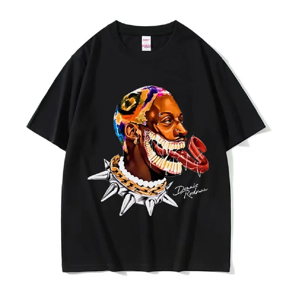 Dennis Rodman Hip Hop Trend Tee Men\'s Cool Fashion Oversized T-shirt Men Retro 100% Cotton Tops T Shirts Streetwear 80131