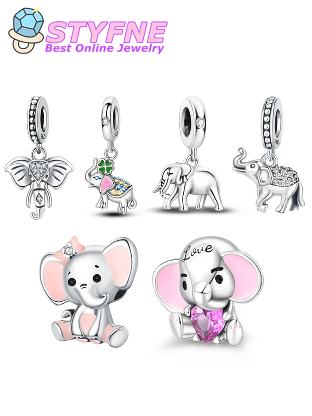 

Anniversary 925 Sterling Silver Charms Pink Elephant Heart Beads Fit Bracelet Necklace Bead Jewelry Making Fine Jewelry Gift