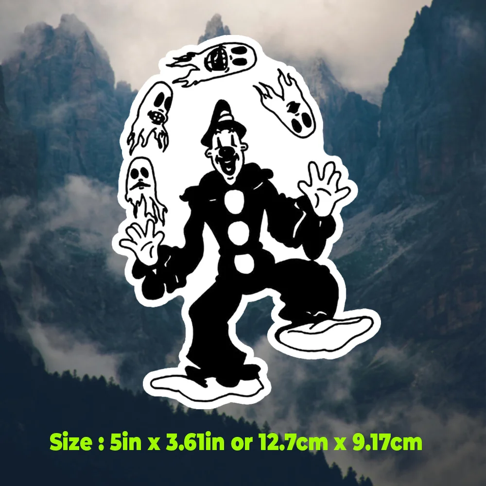1PC Spooky Clown & Ghosts Decal - Bold Black-White Vinyl Sticker for Laptops Cars, Perfect Halloween Gift for Horror Fans