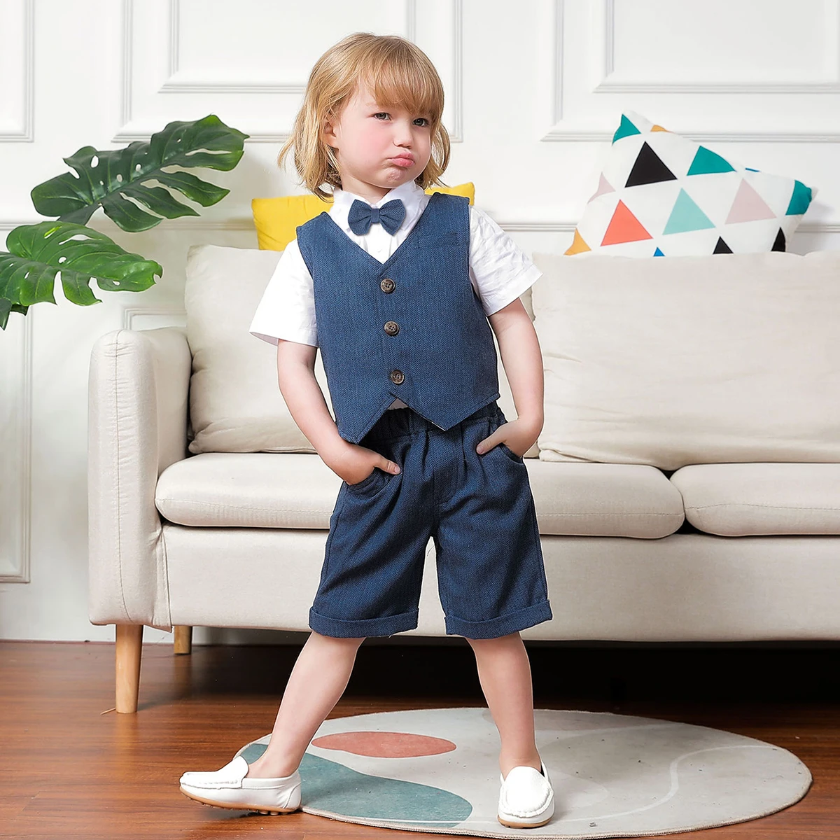 Baby Boy Clothes Toddler Wedding Suit Set Kids Birthday Party Outfit Gemtleman Formal Short Sleeve Cotton Clothing Set 3PCS