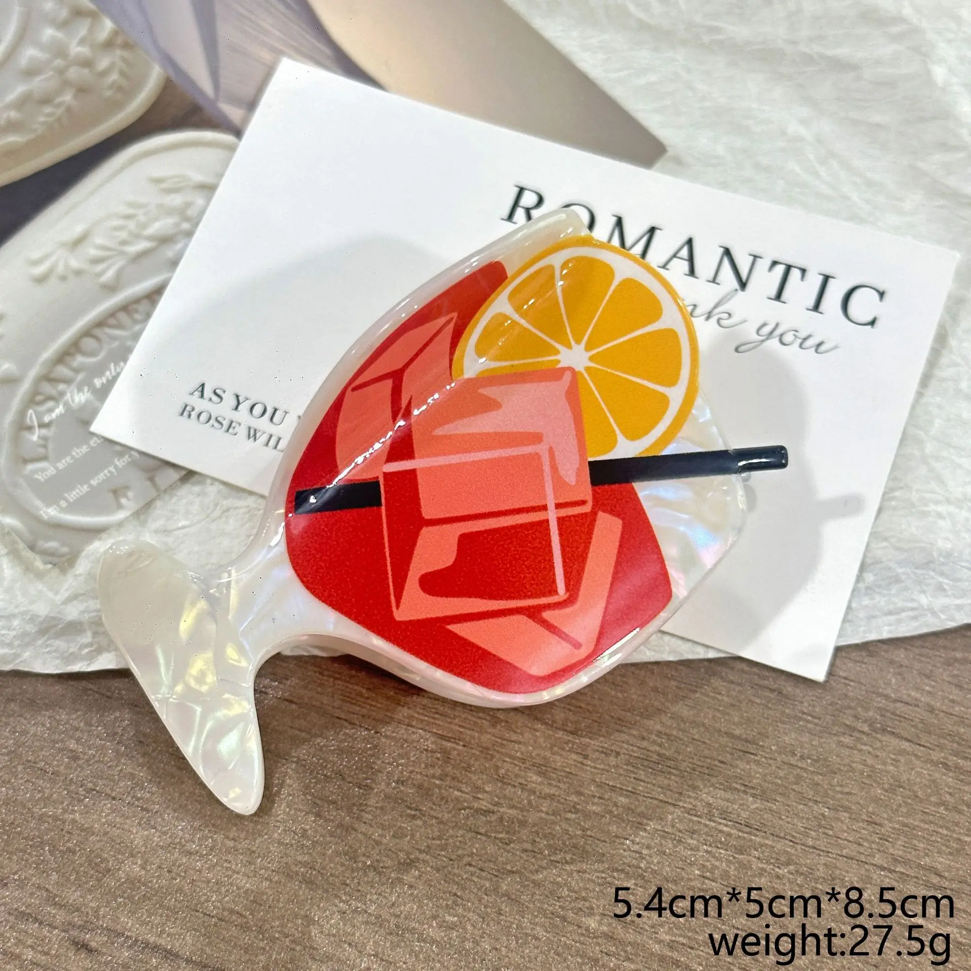 1 Stück Cocktail-Haarclip, Hawaii-Sommer-Strand-Eistee, Orangensaft, Kaffee, neuartiger, kreativer Getränke-Haarclip, großer Haarklammer-Clip im Hai-Design – Detail 3