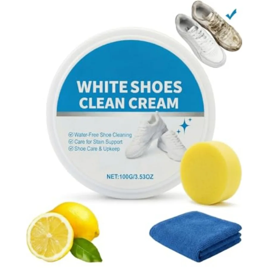 

White Shoe Cleaner Cream Kit, Sneaker Cleaner for White Shoes, Deep Cleaning and Whitening, Removes Stains and Yellowing, Safe