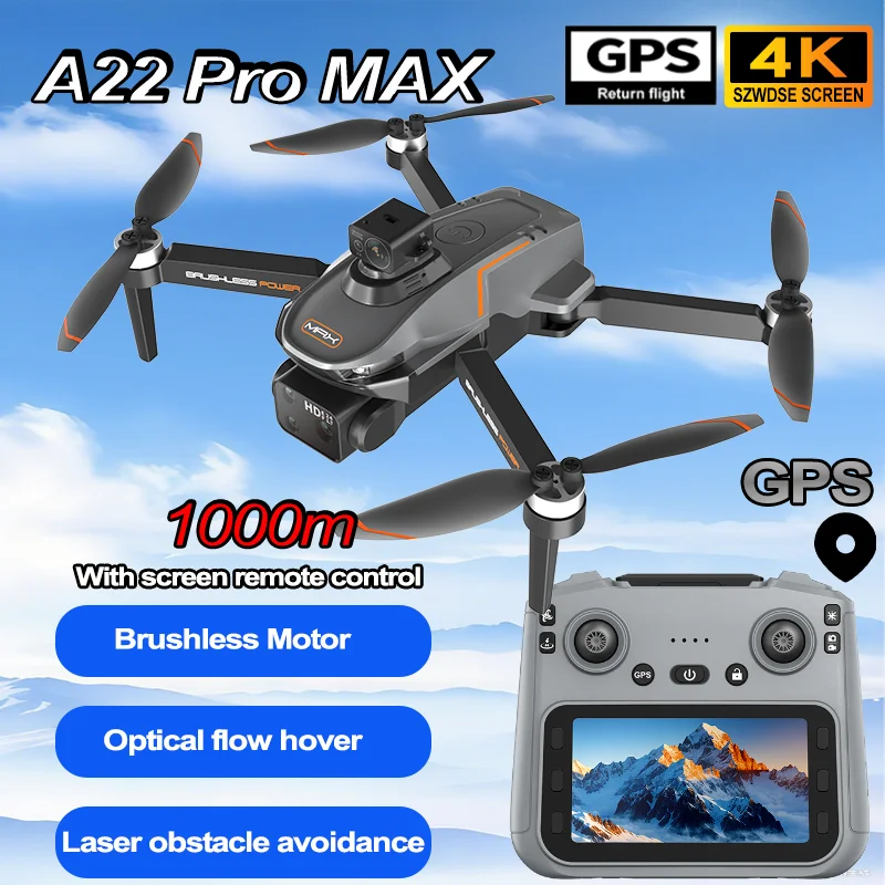 

Новый A22 Pro MAX GPS Дрон Профессиональный 4KCamera Воздушная FPV Щетка для предотвращения препятствий с большим экраном Пульт дистанционного управления Складной дрон