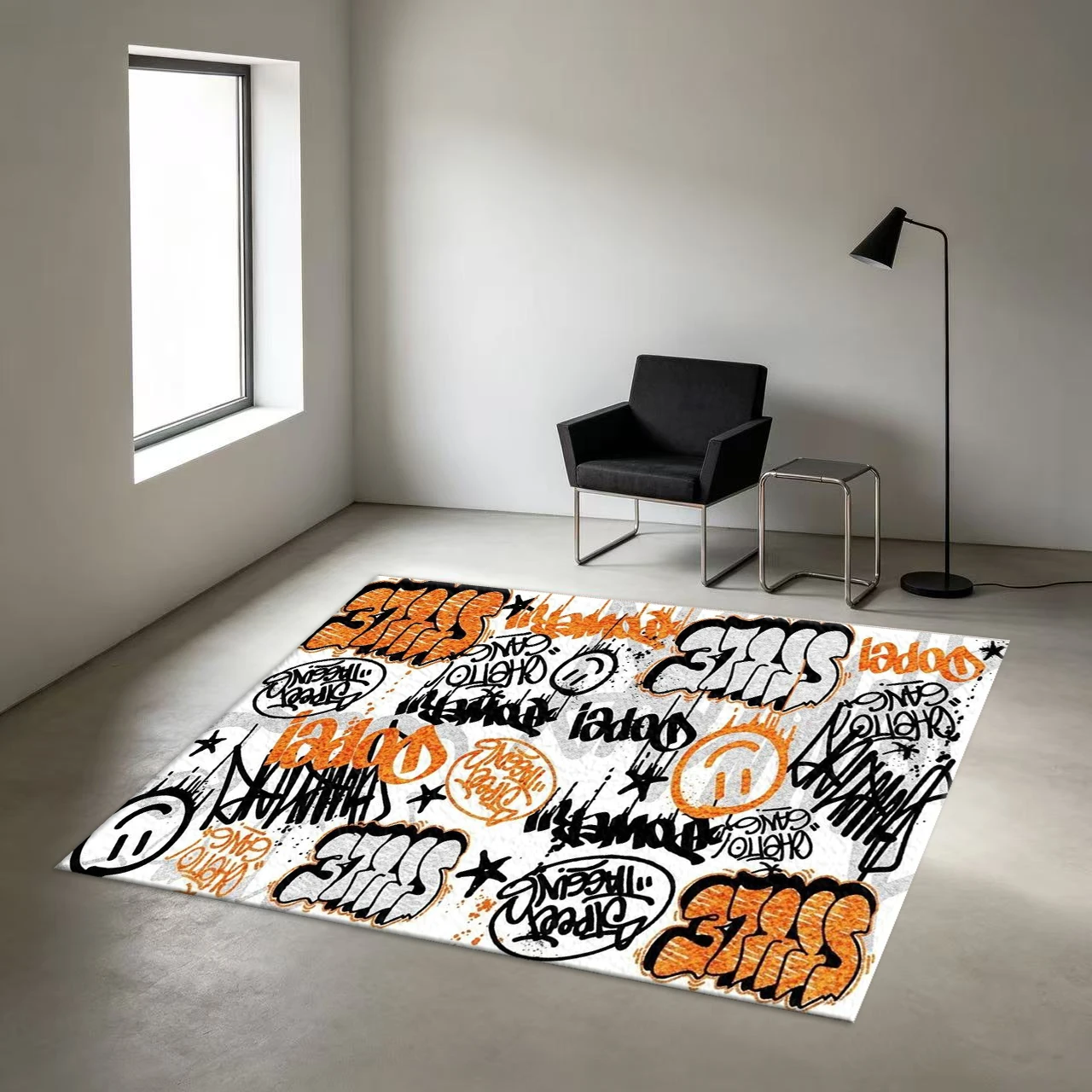 Graffiti Street Art Style Carpet, Square Non-Slip Carpet, Suitable for Home Office Room Decoration