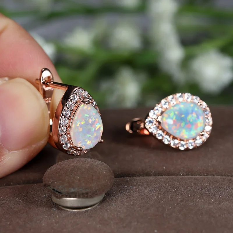 Simple and High-end Water Droplet Australian Treasure White Zircon Ear Buckle Design Trendy and Personalized Jewelry Accessories