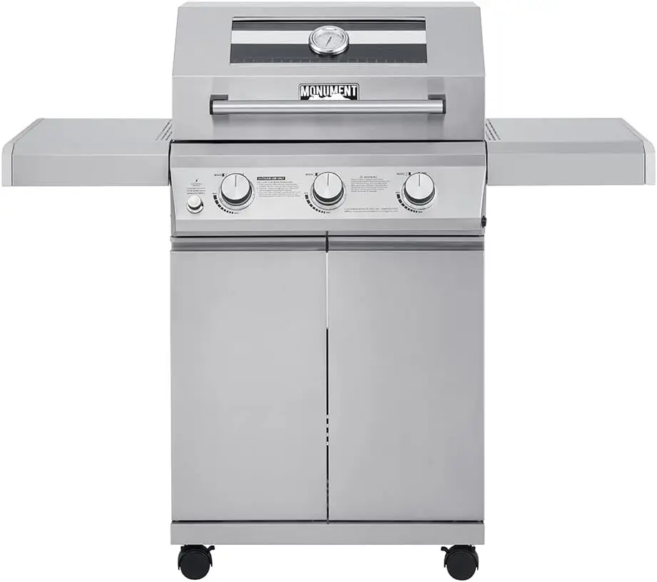 Larger 3-Burner Propane Gas Grills barbeque Stainless Steel Heavy-Duty Cabinet Style with Knob Controls, Mesa 300