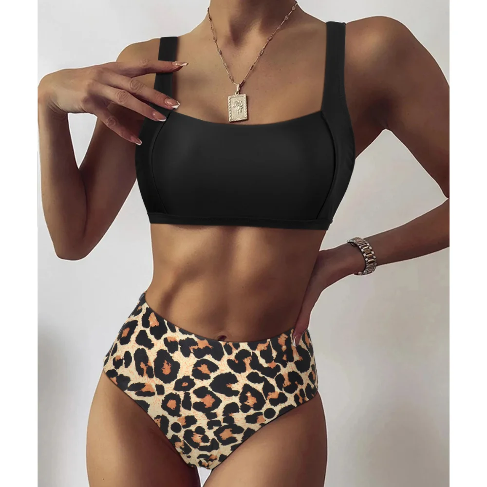 Strój kąpielowy Bikini kobiety zestaw Bikini Push-Up Sexy jedno ramię kostiumy kąpielowe lato Leopard strój kąpielowy wysokiej talii stroje