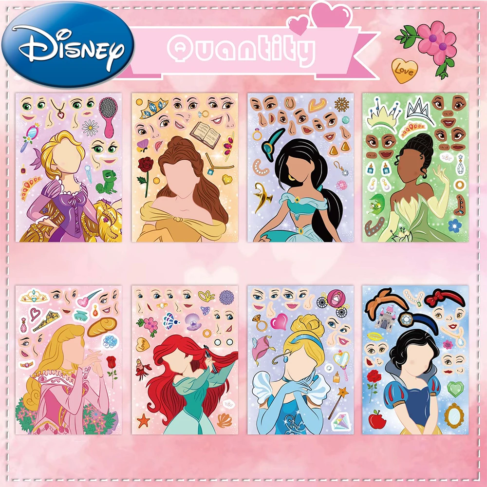

8/16sheets Disney Make a Face Stickers Aesthetic Kawaii Princess Puzzle Decals Toy Kid DIY Assemble Jigsaw Cartoon Sticker Gifts