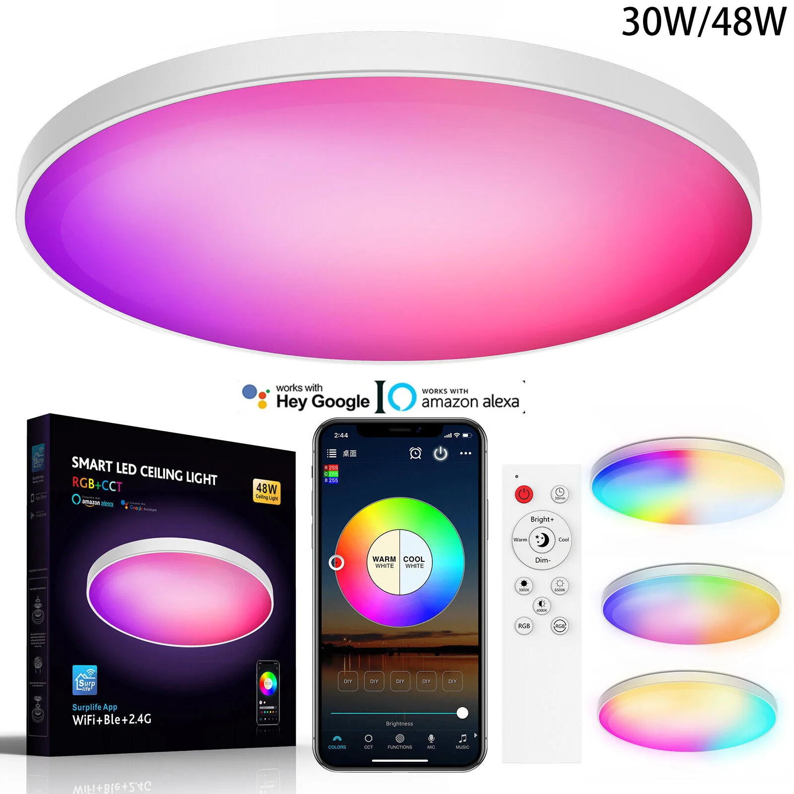 

38W/48W RGB Flush Mount Ceiling Light, Smart Ceiling Light with Remote&WIFI APP, Music Sync, Compatible with Alexa & Google Home