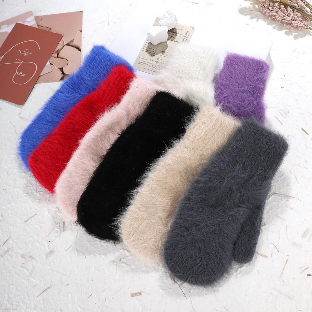 2023 Winter Warm Rabbit Fur Gloves Female Mittens Outdoor Thicken wool Fingerless Gloves winter Gloves For Women Girls Gifts