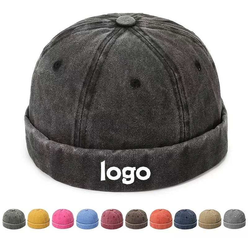 

Printed logo washed denim cap with a canvas brim, street-style flat cap, owner's hat, unique and fashionable