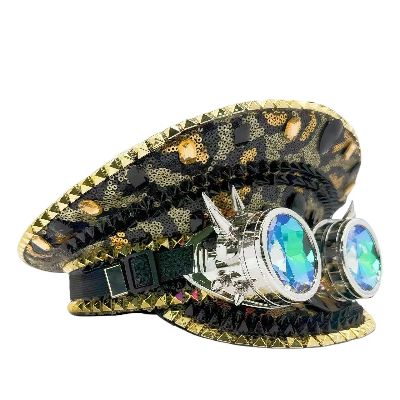 قبعة Steampunk Captain حجر الراين مع نظارات لحرق الرجل مهرجان المرأة، الملحقات العسكرية وقبعة للرجل #5