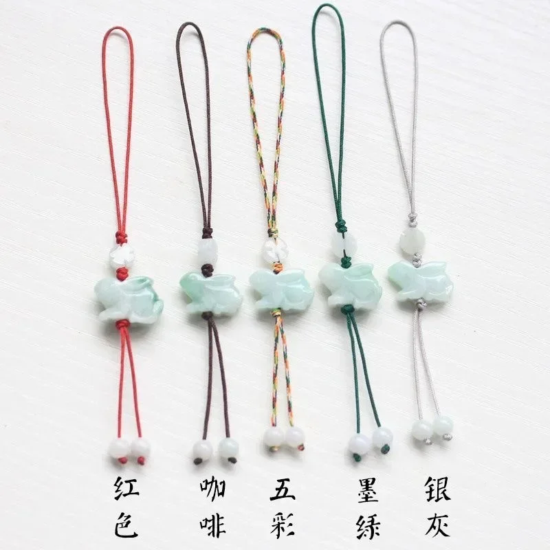 Personalização Natural Emerald Chinese Rabbit DIY Cadeia Telefônica, Chaveiro, Jóias Esculpidas à Mão, Acessórios na Moda, Amuleto para Homem e Mulher