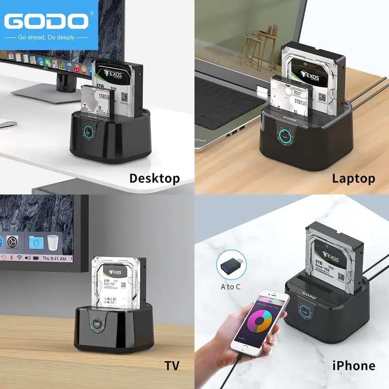 GODO HDD Docking Station SATA to USB 3.0 Adapter for 2.5 3.5 SSD Disk Case HDD Box Dock Hard Drive Enclosure Docking Station - Image 5