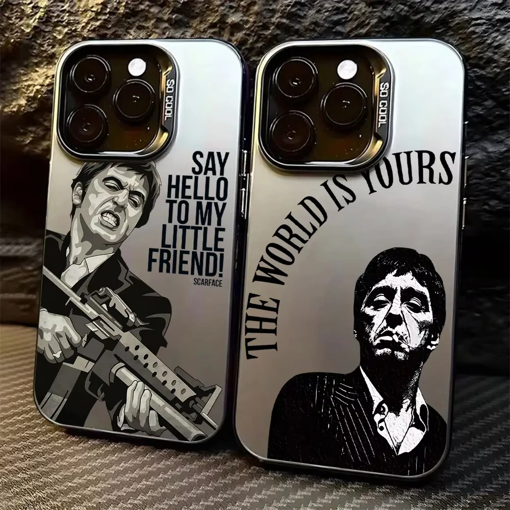 Capa de Celular Colorida Hot S-Scarface para iPhone 17 Air 16 15 14 11 Pro Max Plus Xs 8 7, Capa Protetora Fosca Colorida a Laser à Prova de Choque
