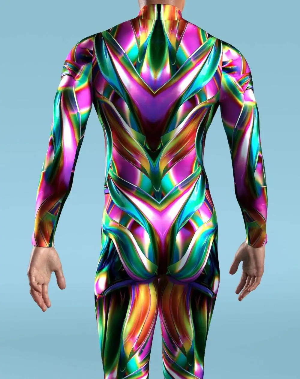 Herren Regenbogen-Party-Punk-Jumpsuit Onesie Halloween Cosplay Kostüm Elastischer Party-Performance-Bodysuit – Detail 7