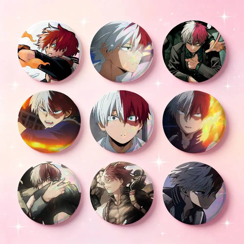 Todoroki Shouto Anime Figure Badges Button Round Creative Pin Brooch Badge Bag Decor Accessories Fans Collect Friends Gifts