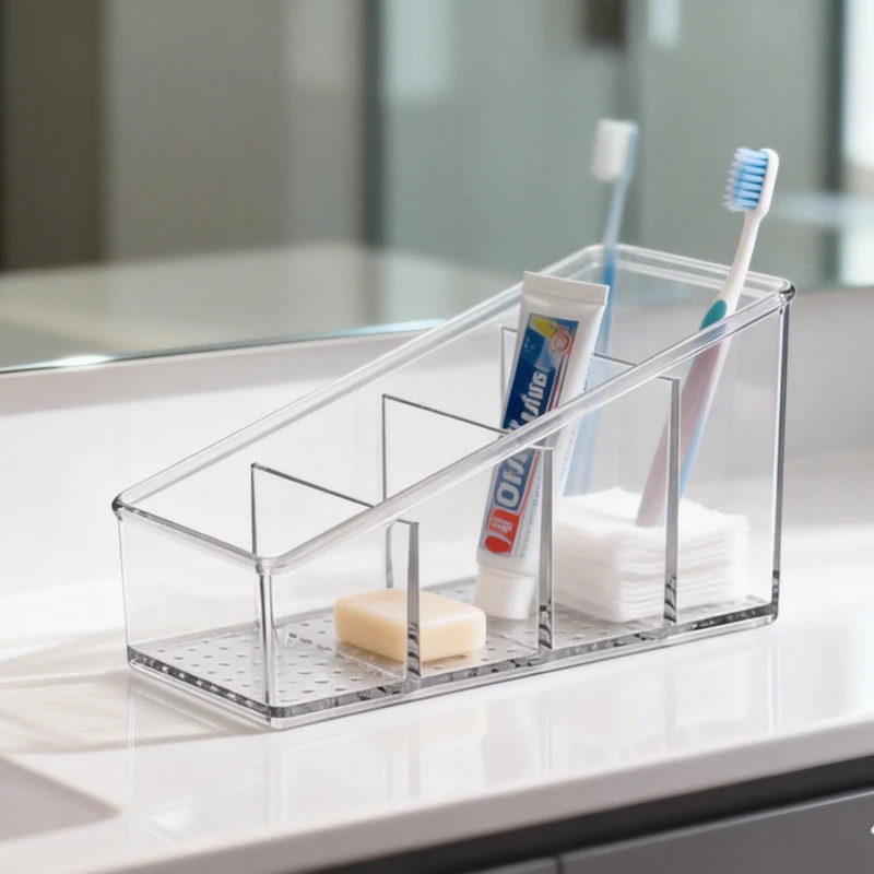 

Home Organizer Acrylic 4-Slot Organizer Applicable Remote Controls,Makeup,Kitchen Tools Home Decor Accessories Storage Box