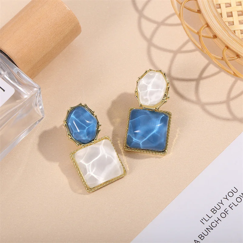 Trendy Colorful Irregular Exaggerated Earrings Square Stud Earrings For Women Light Luxury Simple Earrings Fashion Jewelry Gifts image 4