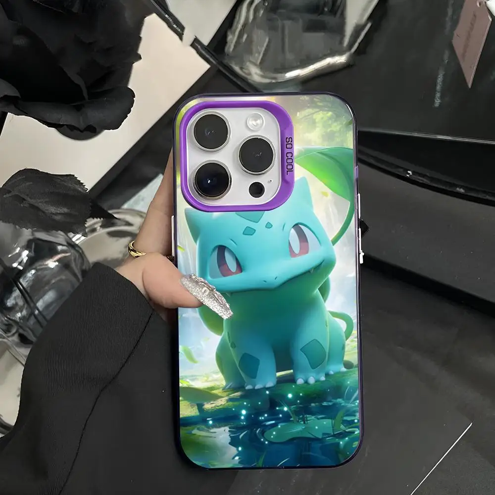 Pokemon Bulbasaur Phone Case Matte Colored Silver For iPhone 15 14 13 12 11 Pro Max Plus XS X Purple Hard Cover