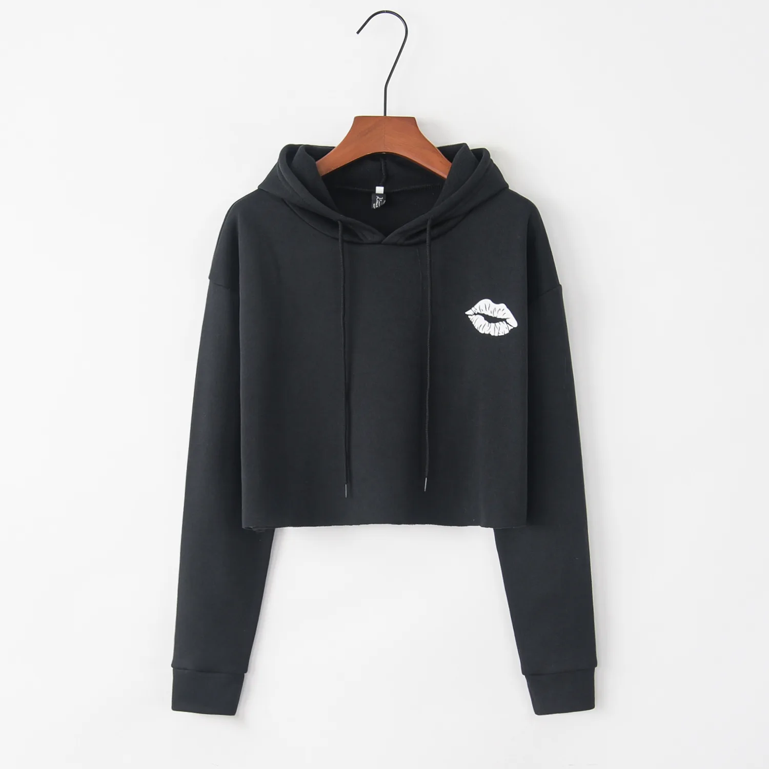 موضة الاتجاه الشفاه تنقش الندى السرة طويلة الأكمام هوديي سوبر سترة قصيرة #5