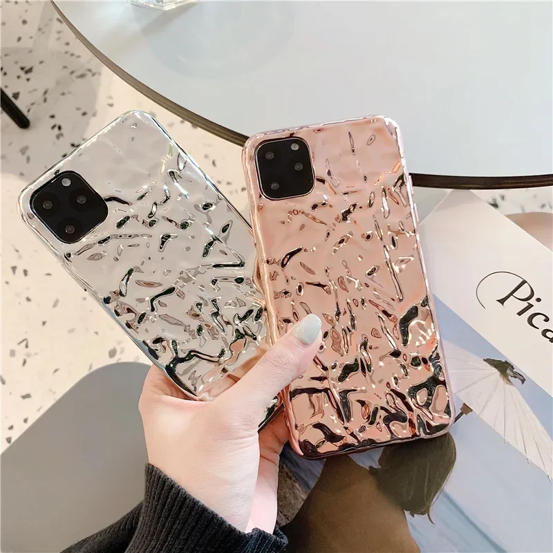 Retro silver Rose gold aluminium foil art Phone Case For iPhone 16 15 14 13 11 12 Pro Max 14 Plus Xr 15 16 Plus case Cute Cover