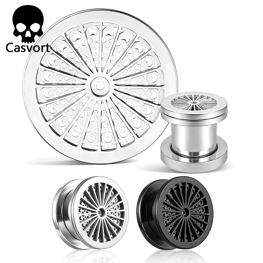 Casvort 2PCS 316L Surgical Stainless Steel Punk Wheels Ear Gauges Plugs Tunnels Expander Expansions Piercing Body Jewelry Cool