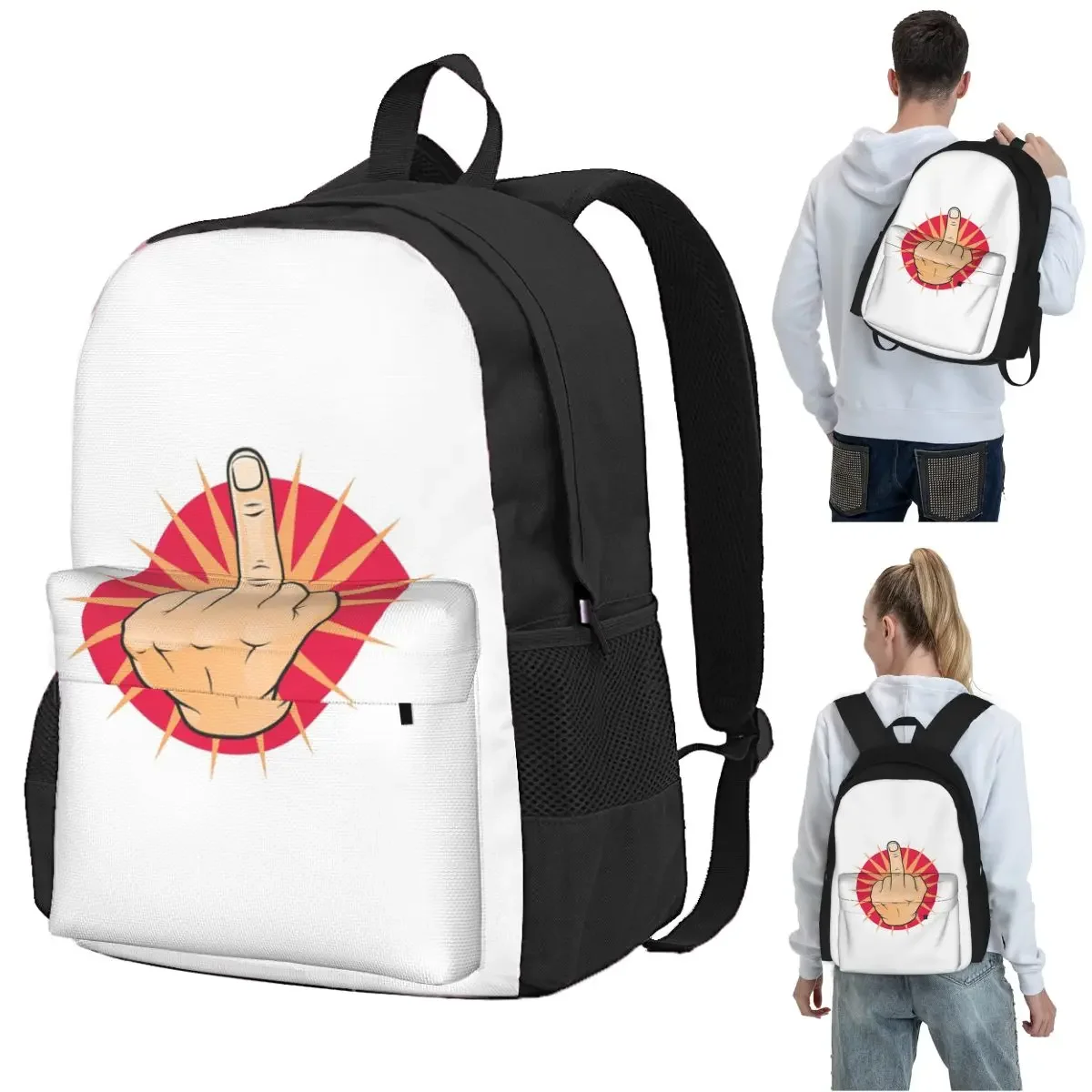 Hand Gesture Design Middle Finger Shows Middle Fingers Backpack Student BookBag Kids School Bag Laptop for Boys Girls