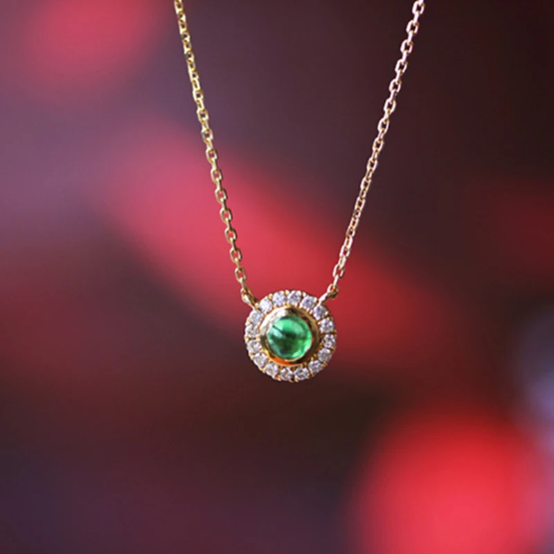 Huitan Vintage Green Pendant Necklace for Women Dainty Round Charm Temperament Elegant Female Accessories Wedding Jewelry Gift