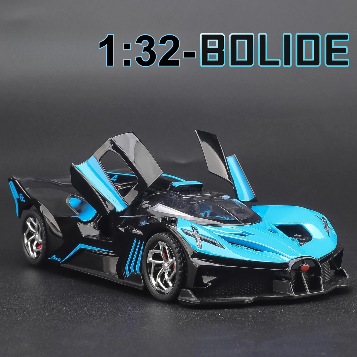 

1:32 Bolide W16 Суперкар из сплава, литая под давлением металлическая модель, компьютерные настольные украшения, звуковая и световая игрушка, детская игрушка на день рождения, подарок