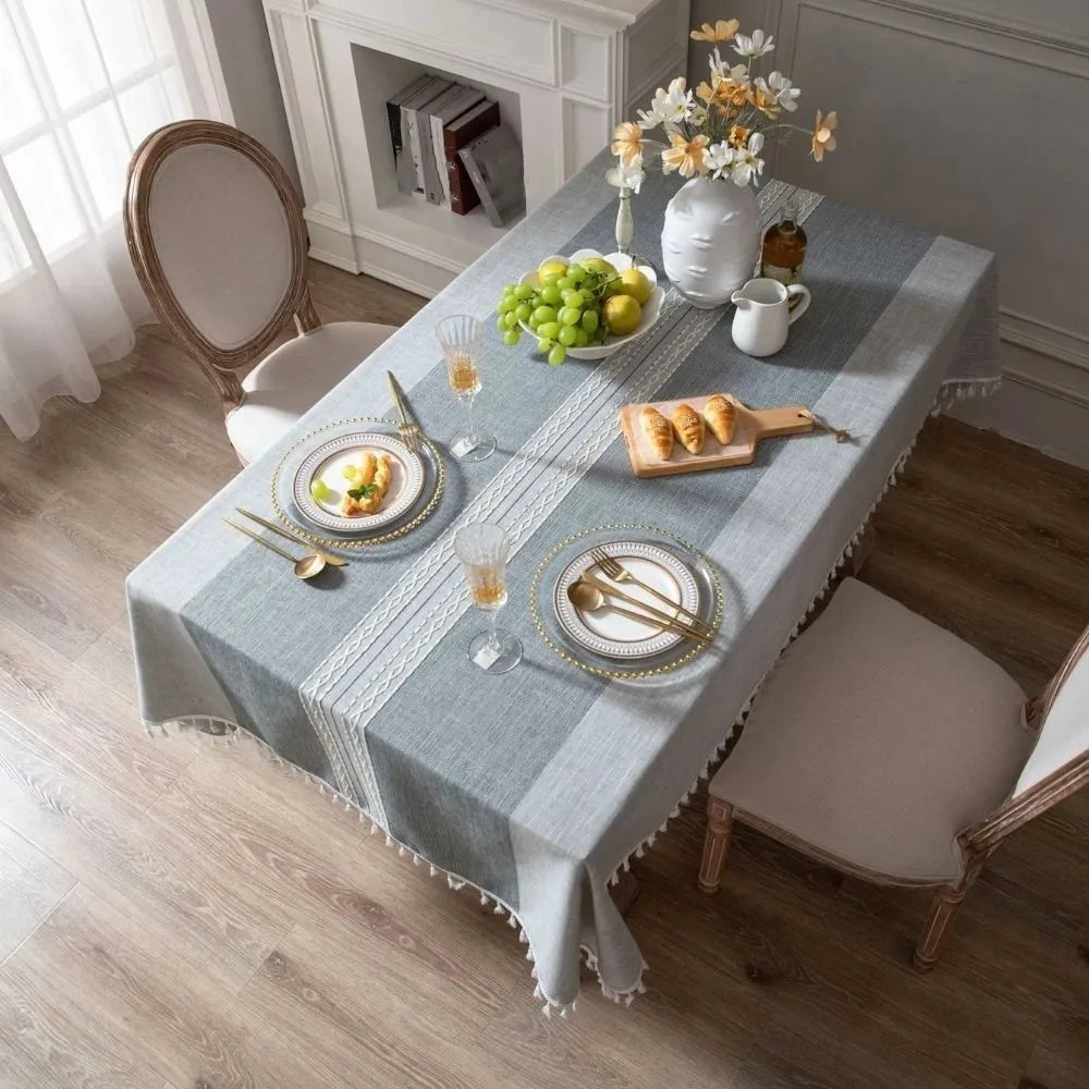 

Tassel Edge Interweaving Grid Tablecloth Rectangular French Rustic Coffee Table Mat Dust Cover Washable Restaurant Tablecloth