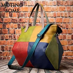 Oversized Women Tote Bag Genuine Leather Shoulder Bag Calfskin Vintage Style Patchwork Super LargeShopper Bag 2021 Women Trend