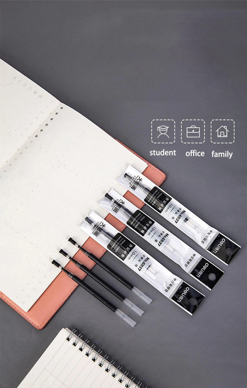 Deli 20 Stück/Set 1,0 mm einziehbare Gelstift-Nachfüllung mit schwarzer Tinte für S107/S126 Gelstiftkern, Schul- und Bürobedarf – Detail 4