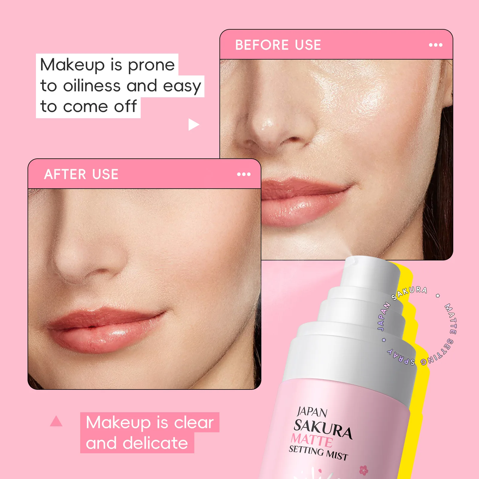 Sakura Makeup Matte Setting Mist Spray For Face Waterproof Long-lasting Oil-free No Separation Refreshing Quick Fixer 80ml