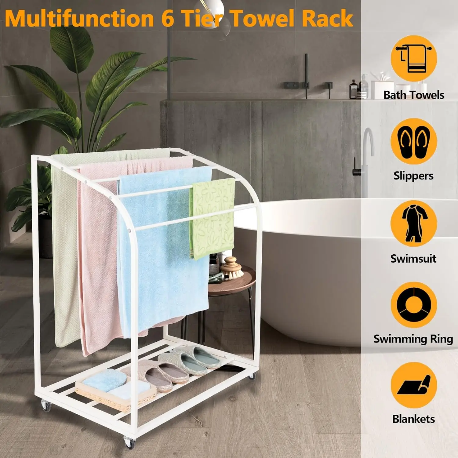 Pool Towel Rack,Outdoor PVC Trapedozal Poolside Storage Organizer,5 Bar,Outdoor Towel Rack with Wheels,Pool Towel Holder,Stores