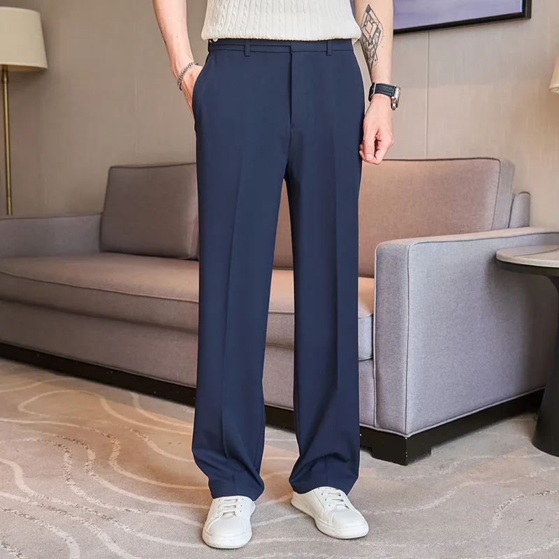 

New Men's Pure Color Suit Pants Navy Blue Gray Black 2025 Autumn Mens Business Social Wedding Party Dress Loose Trousers