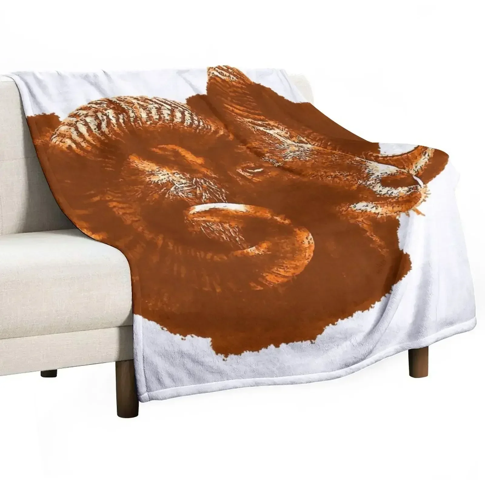Mouflon head, sheep head, wild sheep, animal shirts for men Throw Blanket Stuffeds for winter Nap Moving Plush Polar Blankets