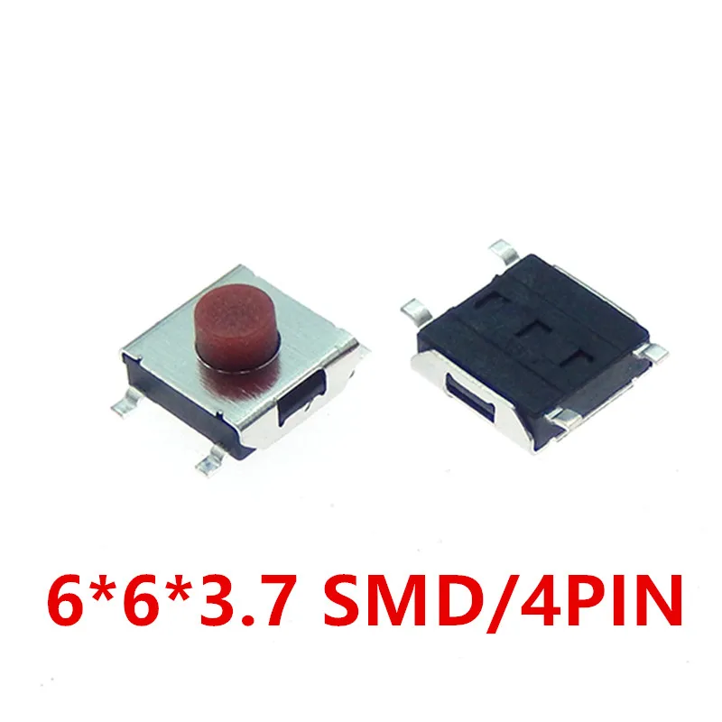 100PCS 6*6*3.7mm SMD Switch 4Pin Touch Micro Switch Push Button Switches Red SMD Tact Switch 6x6x3.7mm