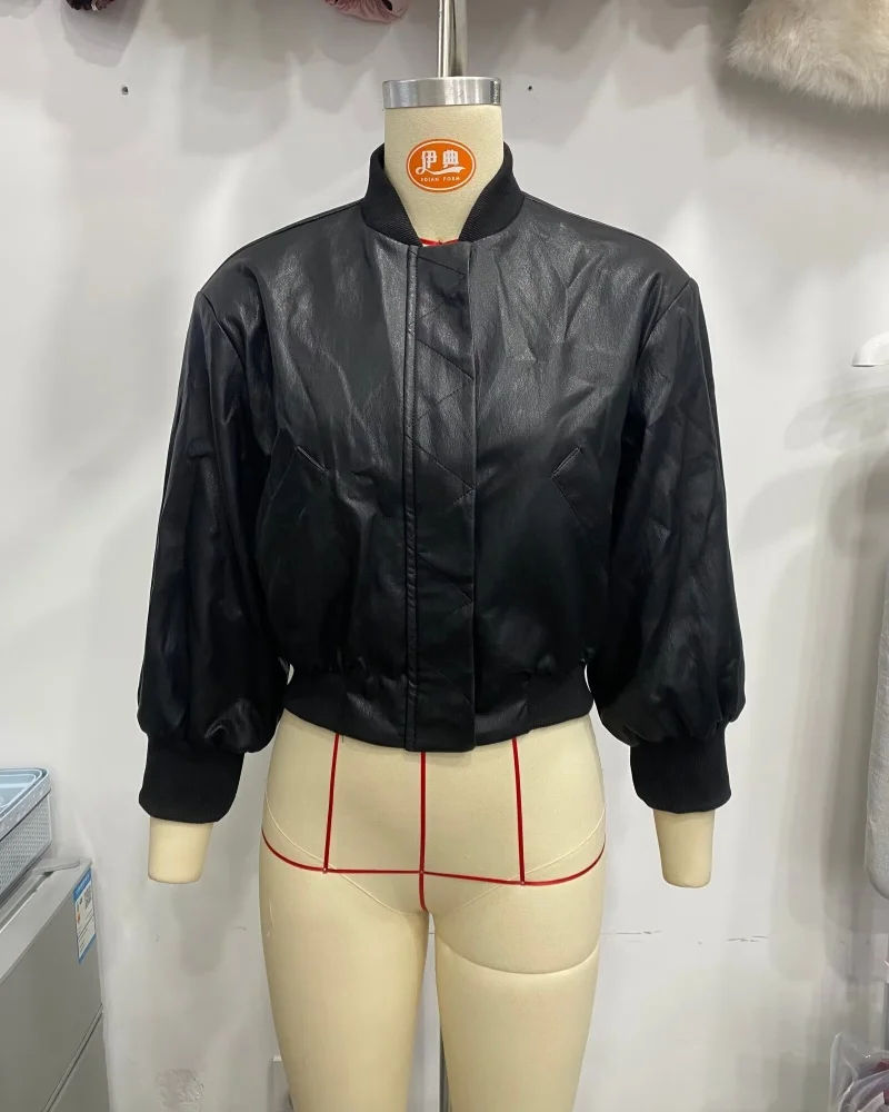 Women's jacket 2026 new European and American street fashion pilot stand collar black long-sleeve faux leather jacket