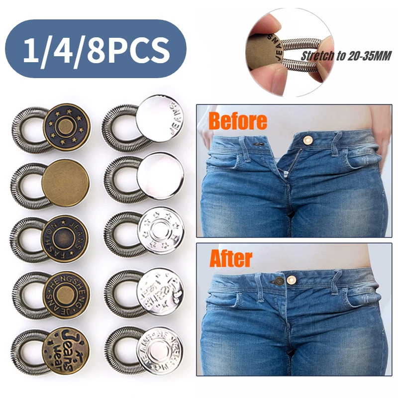 

1/4/8pcs Detachable Jeans Waist Adjustment Buckle Metal Button Extender for DIY Pants Jeans Free Sewing Waist Extenders Buttons