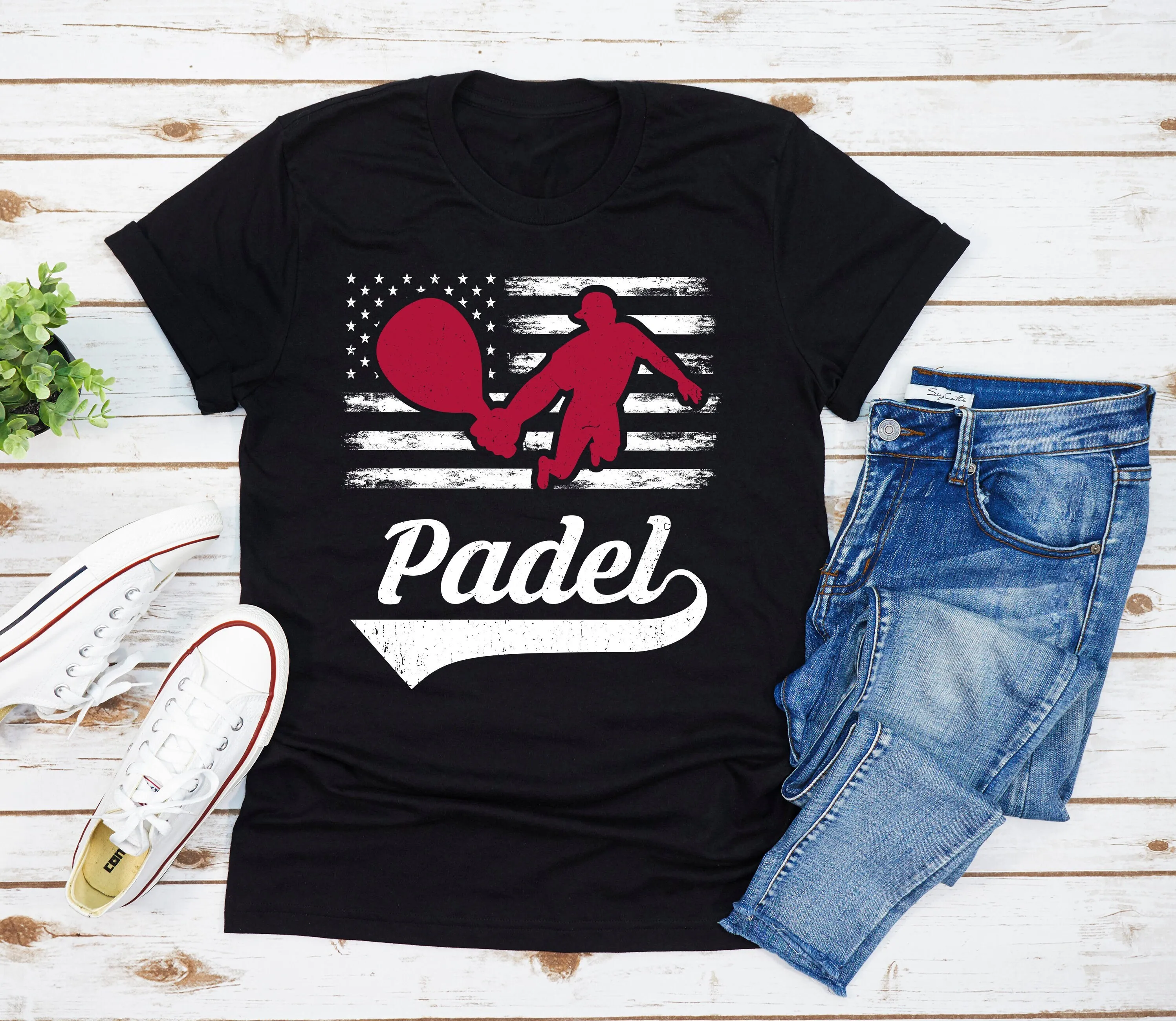 Padel Lover T Shirt American Flag Tennis Shrt Player