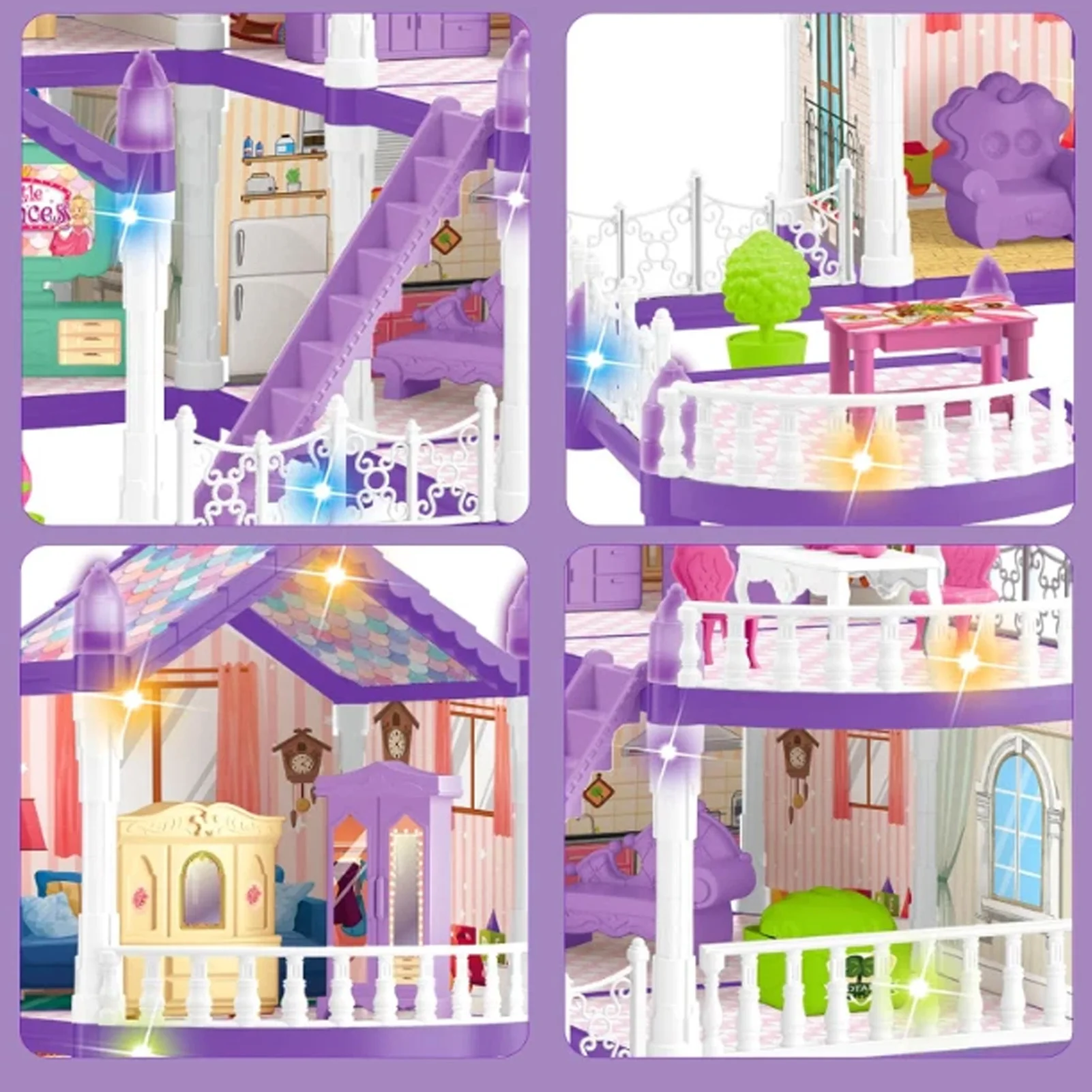 4 banden 13-kamer miniatuur montage poppenhuis speelset met 3 prinses 2 puppy's en meubelaccessoires voor kinderen rollenspel