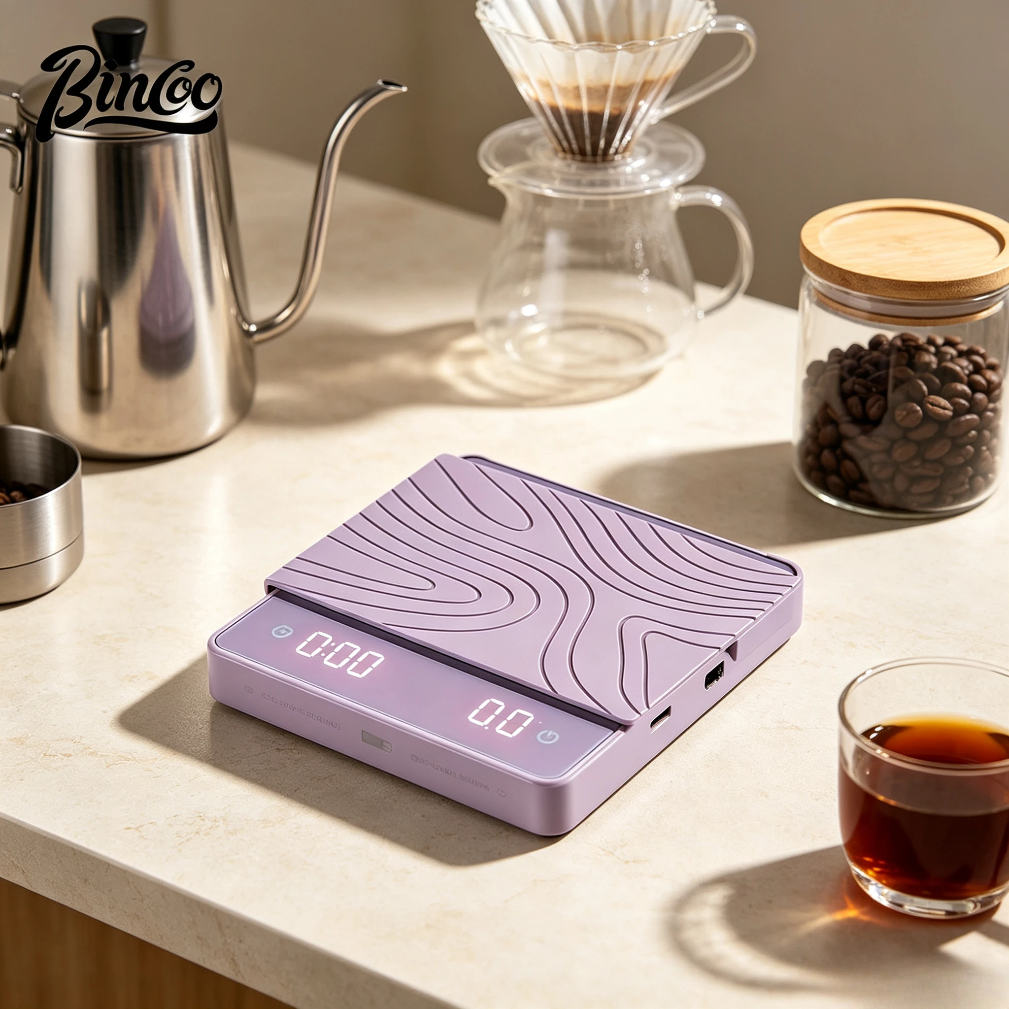 Bincoo Mirror Finish Coffee Scale – Timer & Flow Rate Display for Pour Over Espresso, Digital Kitchen Baking Weighing Tool