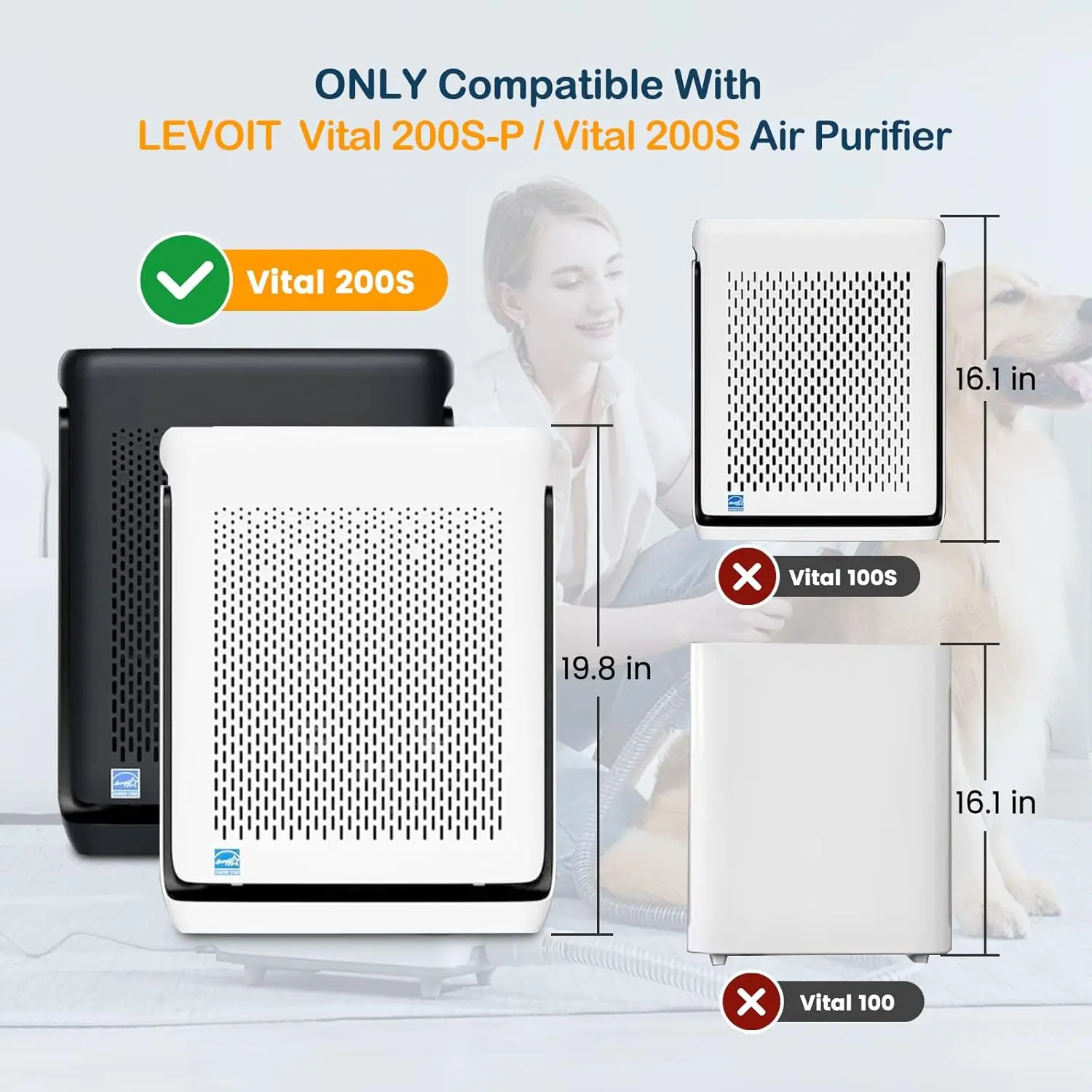Vital 200S Replacement Filter for LEVOIT Vital 200S /Vital 200S-P Air Purifier ,H13 True HEPA and Activated Carbon LRF-V201-YUS